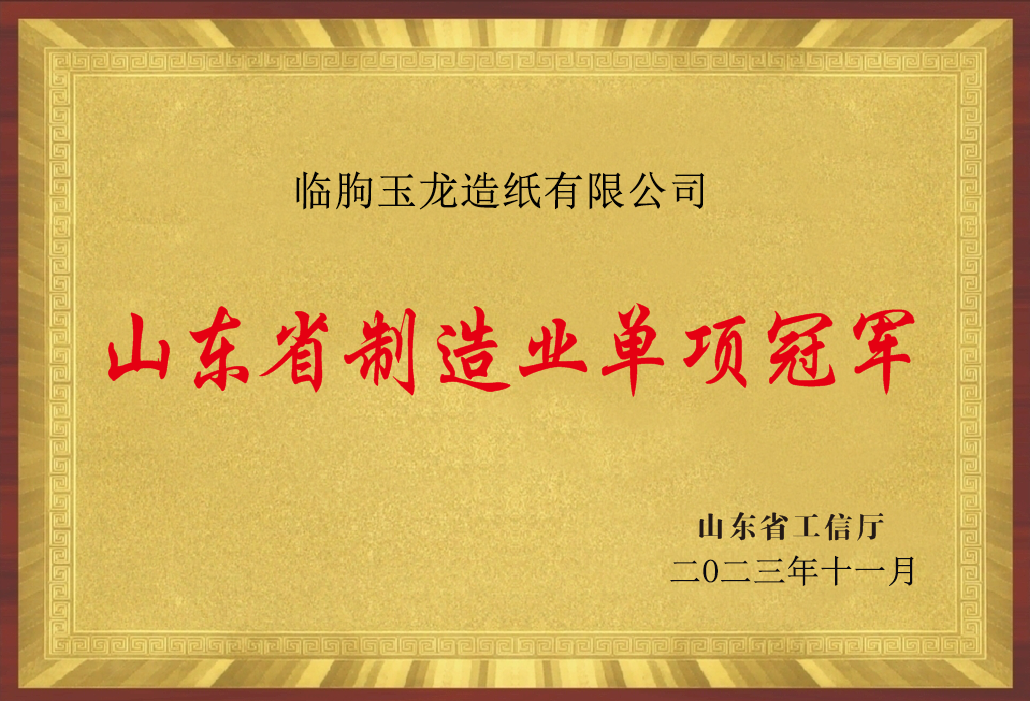 山東省制造業(yè)單項冠軍（臨朐玉龍造紙有限公司）